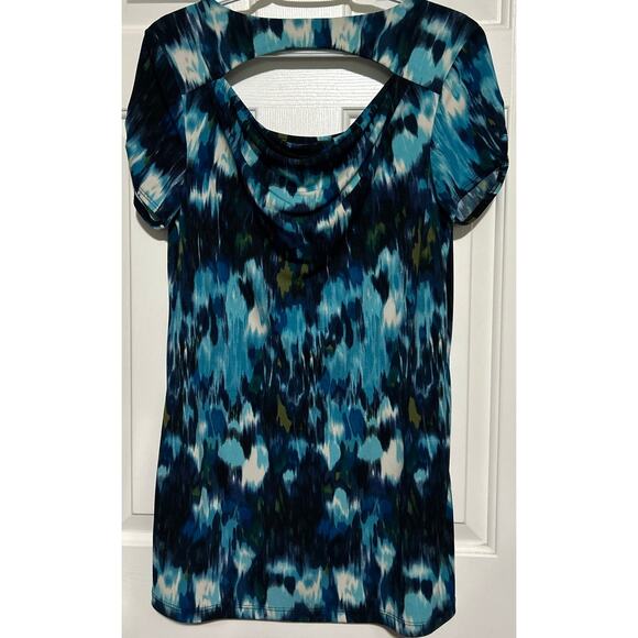 ABstudio Women's Blue Black Splashed Cap Sleeve Blouse Size‎ L - Picture 2 of 5